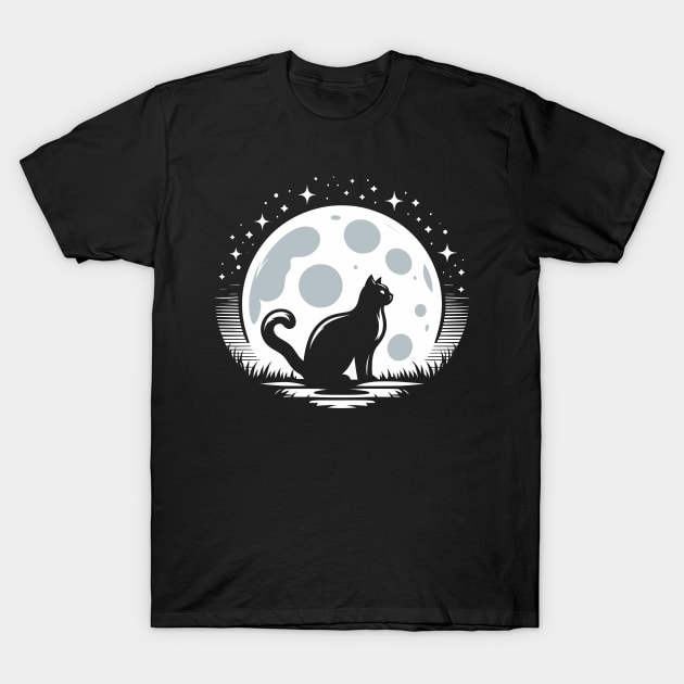 Cat and Moon T-Shirt by ArtPixy